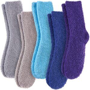 Women Fuzzy Socks Cozy Fluffy Warm Slipper Microfiber Soft Sleep Purple Grey